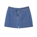Pantaloncini di jeans a vita alta blu scuro da donna con cuciture e trama premium - XS / Pantaloncini in Denim