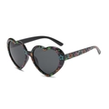 Heart-shaped black sunglasses with colorful star pattern and polarized dark lenses - Glossy Black Colorful Star Gray Polarized