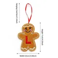 Felt gingerbread man Christmas ornament with letter L and dimensions on white background - Style L