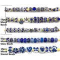 Blue Pandora style DIY bead set with blue crystals and enamel heart charms for bracelets - Dark Blue Series - 80Pcs