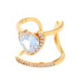 Elegant gold-tone heart nail ring set with sparkling zircons for a stylish feminine look - Double Layer Open Heart Zirconia Ring (K-516)