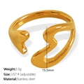 Verstellbarer Wellen-Herzring aus 18k vergoldetem Edelstahl, US-Größe 7, 3,3g Gewicht - Wellen Offener Stil (JZ69) / Gold / US 7# Verstellbar