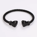 Men's hip hop open cable cuff bracelet with double fist design in matte black finish - Black (AML-03613)