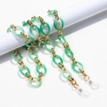 Bohemian emerald green acrylic eyewear chain with gold links and silicone loops - Color 5 (Emerald Green)