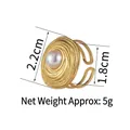 Detailed size map of bohemian gold starfish ring with ripple texture and pearl - Bohemian Pearl (S-R695)