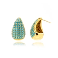 Boucles d'oreilles goutte dorées évidées avec pavé de zircons turquoise chic - Bleu clair avec base dorée