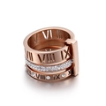 Rose gold multi-layer ring featuring Roman numerals and white zircon accents - US 6 / Rose Gold Hollow Roman Numeral(KR44204-K) / Rose Gold