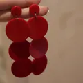 Retro resin round drop earrings in bold red with silver needles and double circle design - Red Round Stud Style (32#)