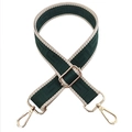 Detail of adjustable wide purse strap with dark green Greek Key pattern and gold hardware - Dark Green