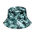 Primer plano detallado del sombrero de pescador reversible con estampado tropical de palmeras - Estampado de sombra de palmera sobre fondo claro (16)