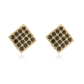Orecchini a perno quadrati placcati oro con pietre nere su sfondo bianco minimalista - Zirconia Quadrata Nera
