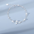 Double-layer S925 sterling silver star bracelet with frosted beads and heart tag - Silver