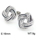 Silver love knot stud earrings with pave crystals and black enamel detailing, 16mm size - Steel Black Cross Style (KE115086-K)