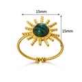Detail eines 15mm Sonnenrings aus Gold mit grünem Malachit-Stein und geflochtener Schiene - Einstellbar Offen / Sonnenmuster Grün Turkoois-Stil (JZ6154G-2)