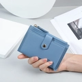 Blue faux leather minimalist multi-slot wallet with zipper pocket and snap closure - Blue
