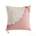 Pink faux leather and white curly faux fur patchwork throw pillow with fringe tassel trim - Pink Ocean Series Pillowcase (Cover Only) / 18x18 Inch