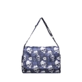 Large nylon tote bag with skull and blue rose prints featuring adjustable shoulder strap - Blue