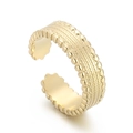 Anillo abierto dorado para hombre y mujer con textura de neumático retro y borde de cuentas - Anillo Abierto Dorado Con Borde de Cuentas Y Textura de Tres Filas / Estilo Dorado (KR103608)