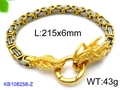 Two-tone stainless steel dragon head bracelet with gold and silver Byzantine chain links - Gold Silver Two-Tone Dragon Style (KB108258-Z)