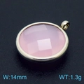 Pink birthstone crystal charm in silver stainless steel base with a 14mm width and 1.3g weight - Silver Round Pink Gem Style (KLJ8258-Z)
