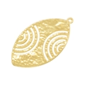 Pendentif ovale doré avec texture martelée et motifs ajourés sur fond blanc pur - VD1587 Ellipse-Or
