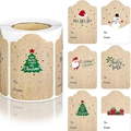 6 etiquetas navideñas de papel kraft rectangulares para decoración y empaque de regalos - Color Kraft (300 Hojas/Rollo)