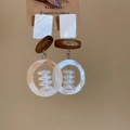 Detail of bohemian shell and wooden bead drop earrings with natural textures - White-Coffee Color (925 Sterling Silver Earring Post)