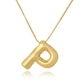 Detailed view of a 3D balloon-style gold letter P pendant on a delicate box chain - Letter P / Gold