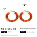 18k gold plated stainless steel hoop earrings with amber resin detail, 42mm size - Red Amber Marble (NB-E1306-RD)