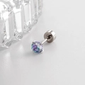 Delicate violet-blue zircon stud earring with silver metal base and flat back screw - 4mm Zircon/0.8x6mm Bar / Light Purple Pailan (Single Piece)
