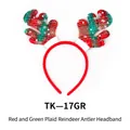 Christmas antler headband with red and green tartan fabric and faux fur trim detail - TK-17GR (Red Green Plaid Round Antler Headband - Green)
