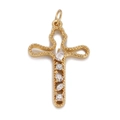 Exquisite gold cross pendant with mixed-cut cubic zirconia and beaded metal edge finish - Bead Edge Stone Style (CX130-6)