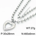 Exaggerated silver stainless steel hollow heart pendant necklace with bead chain design - Steel Color Heart Pendant Necklace (KN234428-Z)