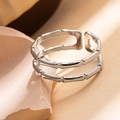 Minimalist silver double-layer bamboo design open ring with high polished metallic finish - Steel Color 122