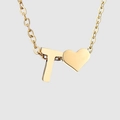 Collana in acciaio inossidabile dorato con una lettera T e un ciondolo a cuore pieno - Oro-T