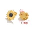 Golden stainless steel sunflower earring with black marble stone and 17mm diameter - Black / 1 Piece / Gold / Black Marble Pattern