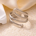 Minimalist silver titanium steel ring featuring a unique spiral wrap design and smooth finish - Steel Color 125
