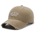 Distressed vintage khaki baseball cap with RUN TO THE SUNSET embroidery in washed cotton - Adjustable / Deep Beige