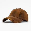 Casquette baseball marron foncé délavée avec détails déchirés vintage au style streetwear - Orange