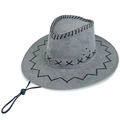 Sombrero de vaquero gris de ante sintético con barboquejo ajustable y costuras negras - M (56-58cm) / Gris