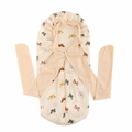 Detailweergave van de beige satijnen slaapmuts met vlinderprint en lange strikbanden - Eén maat / Beige Lange Buis Lint