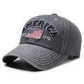Gorra de béisbol gris oscuro lavado con bordado vintage de América y visera curva - Gris