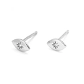 Detailaufnahme von S925 Sterling Silber Teufelsauge Ohrstecker mit funkelndem Zirkonia - Weißgold