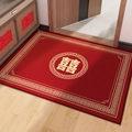 Rote Hochzeit-Fußmatte mit goldenem Xi-Zeichen und klassischem Muster auf Holzfußboden - 40*60cm / Hochzeitsglück B - Horizontal (MAT-Stil)