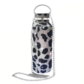Rhinestone tumbler with black and white leopard pattern, silver chain, and metal handle - Cow Pattern Black / 350ml (12oz) With Aluminum Chain