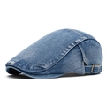 Verstelbare blauwe denim pet met vintage metalen gesp en zijwaartse riem voor volwassenen - Blauw