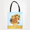 Canvas tote bag with Van Gogh Sunflowers painting and black handles on white background - Sunflower
