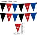 Detailed view of pink spider-themed pennant banner with 12 flags and size dimensions - Red Spider Pennant Banner 12pcs