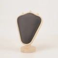 Detail of dark gray velvet necklace display bust with natural wooden base on white background - Natural Wood Black Leather