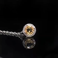 S925 sterling silver necklace with a round yellow citrine pendant and halo of zircons - Citrine